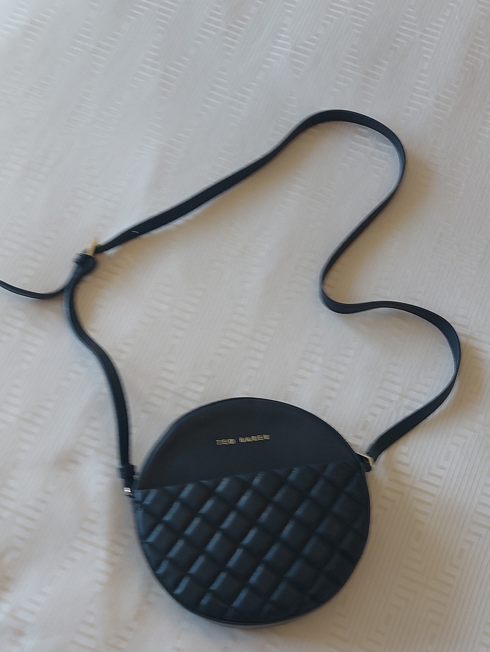Ted Baker Quilted Round Black Crossbody with Gold Logo